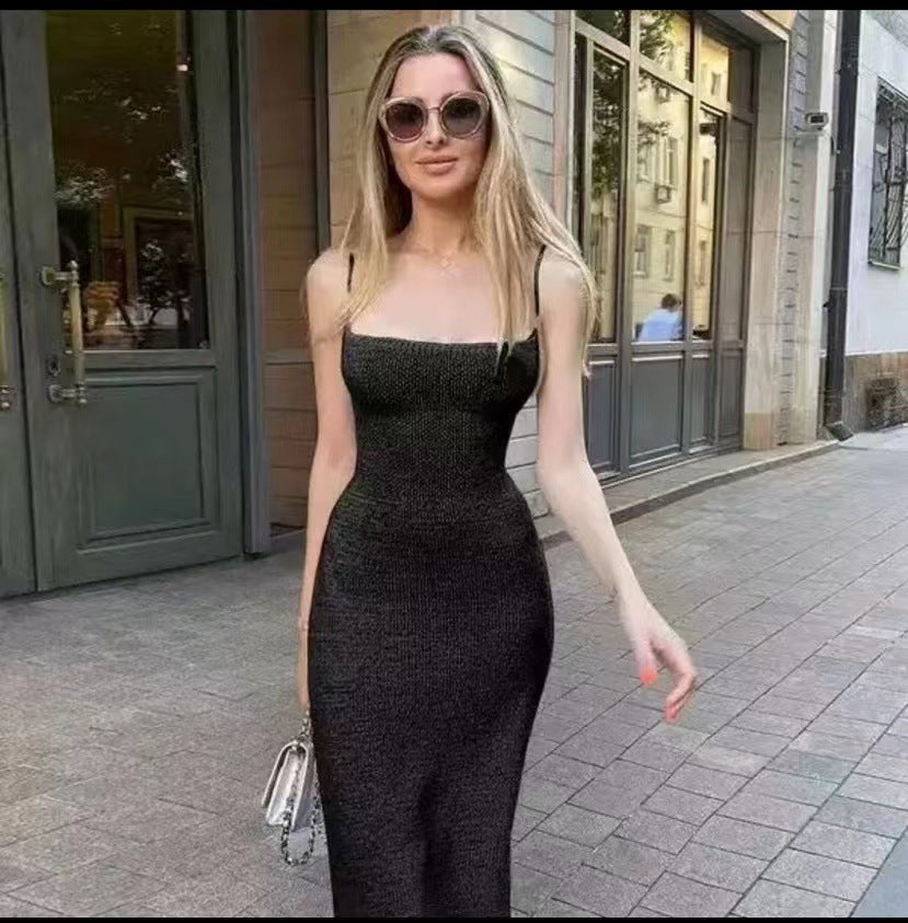 Large Halter Strap Long Wool Skirt