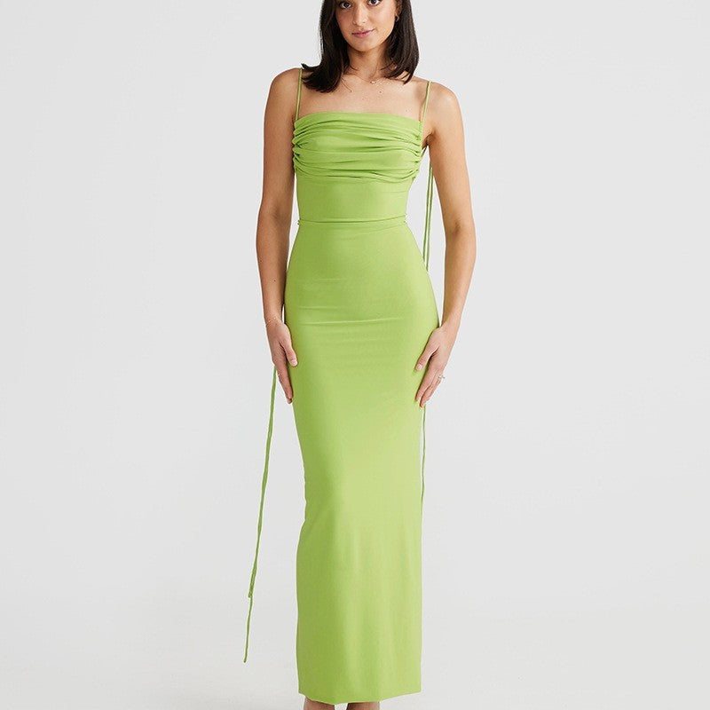 Fashion Solid Color Backless Hollow-out Halter Waist-tight Dress