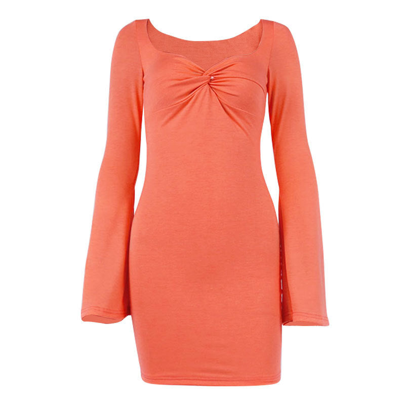 Women's Sexy Flared Sleeves Square Neck Bag Hip Skirt