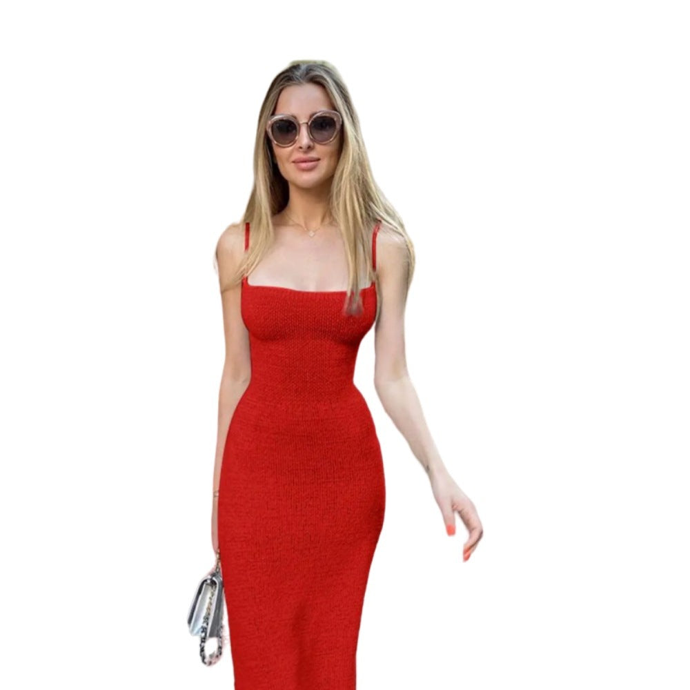 Large Halter Strap Long Wool Skirt