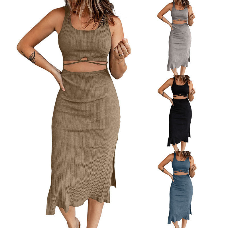 Solid Color Irregular Slim Fit Hip Dress