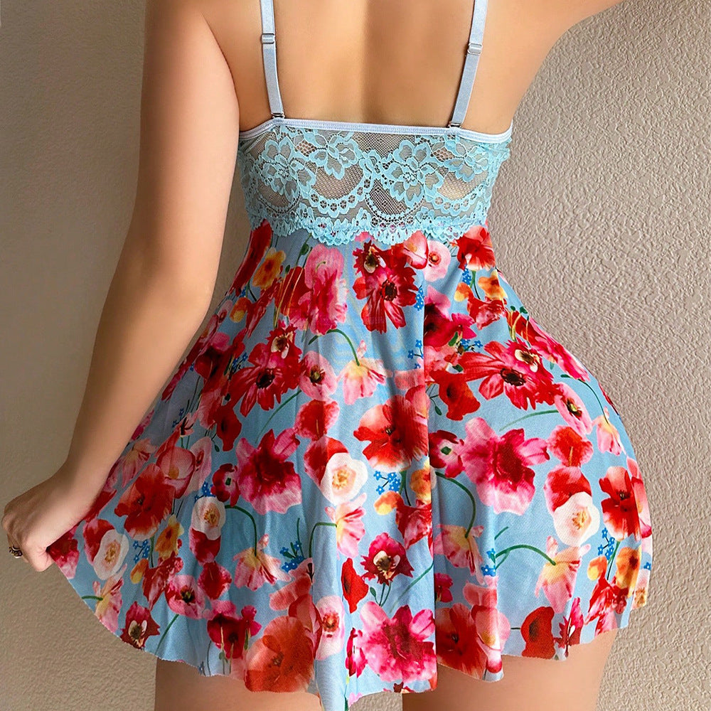 Flower Print One-piece Underwear Dress
