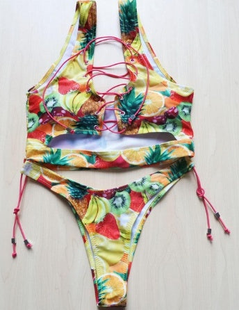 Pineapple Bikini Lace Up Swimwear Thong bikini set two pieces Swimsuit Bathing Suit female