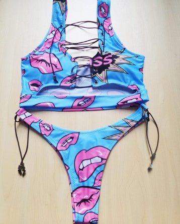 Pineapple Bikini Lace Up Swimwear Thong bikini set two pieces Swimsuit Bathing Suit female