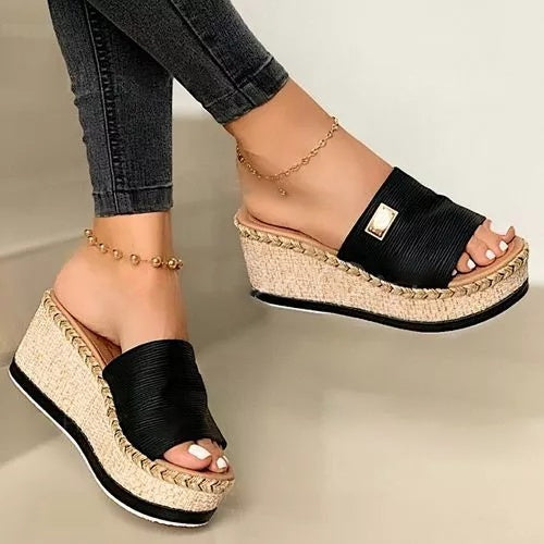 Hemp rope platform sandals