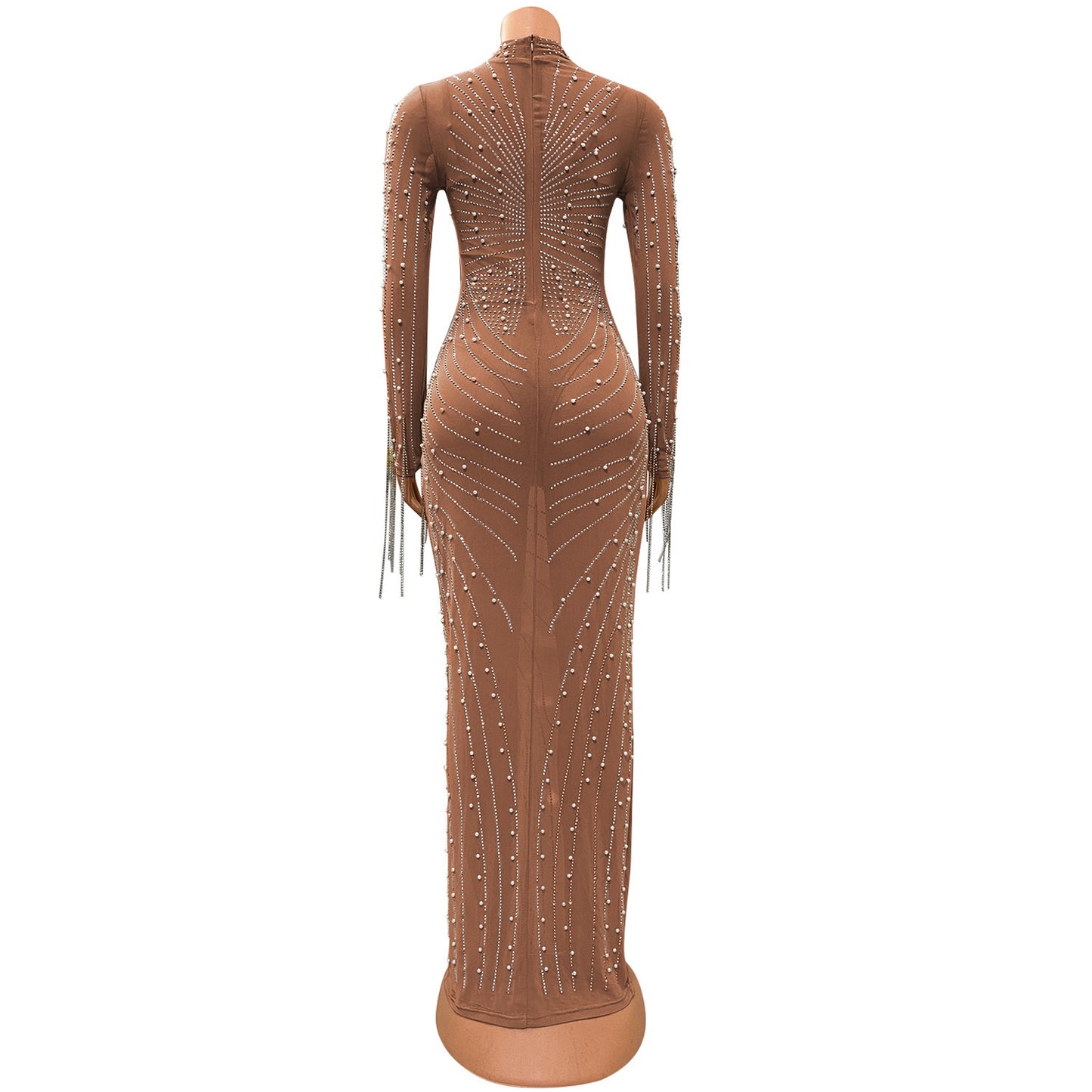 Women's Mesh Rhinestone Long Dress
