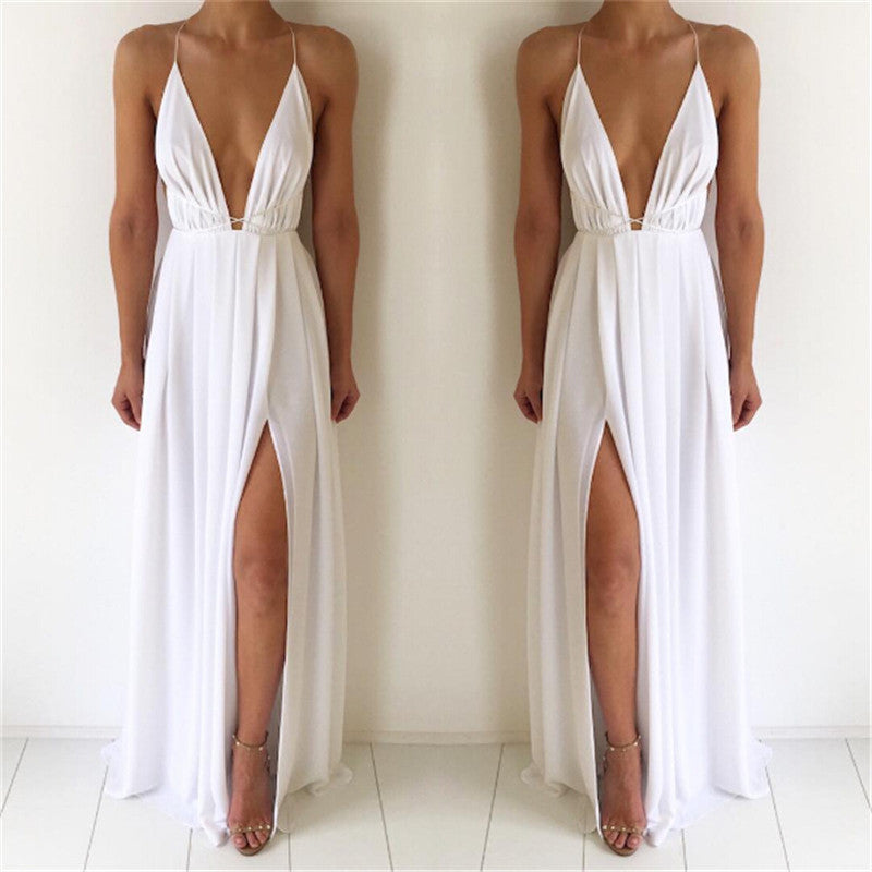 Summer European and American fashion sexy V-neck low-cut straps halter ladies chiffon skirt Bohemian dress women's clothing