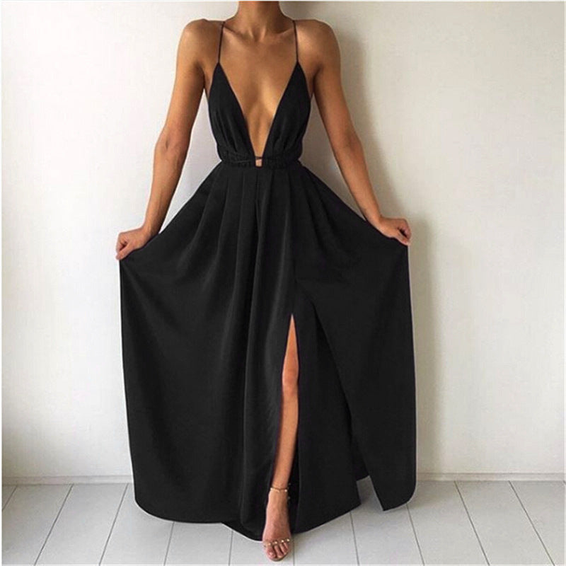 Summer European and American fashion sexy V-neck low-cut straps halter ladies chiffon skirt Bohemian dress women's clothing