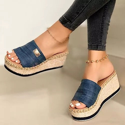 Hemp rope platform sandals
