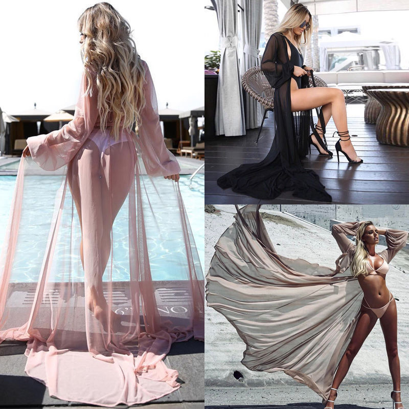 Fashion Long Skirt Mesh Cardigan Chiffon Cloak Women