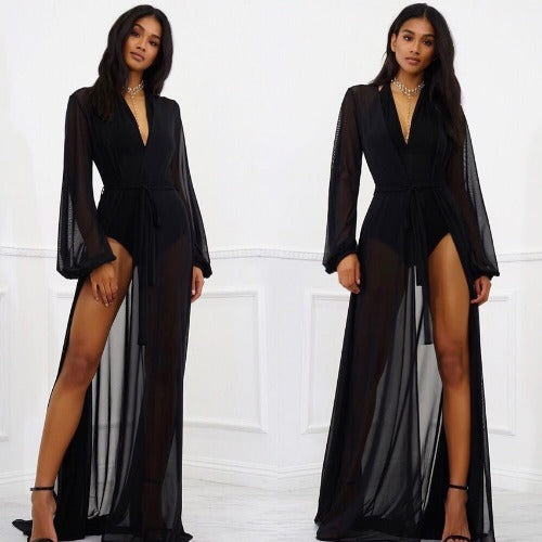 Fashion Long Skirt Mesh Cardigan Chiffon Cloak Women