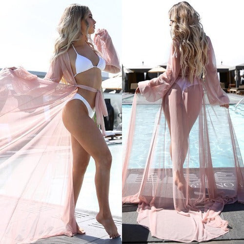 Fashion Long Skirt Mesh Cardigan Chiffon Cloak Women