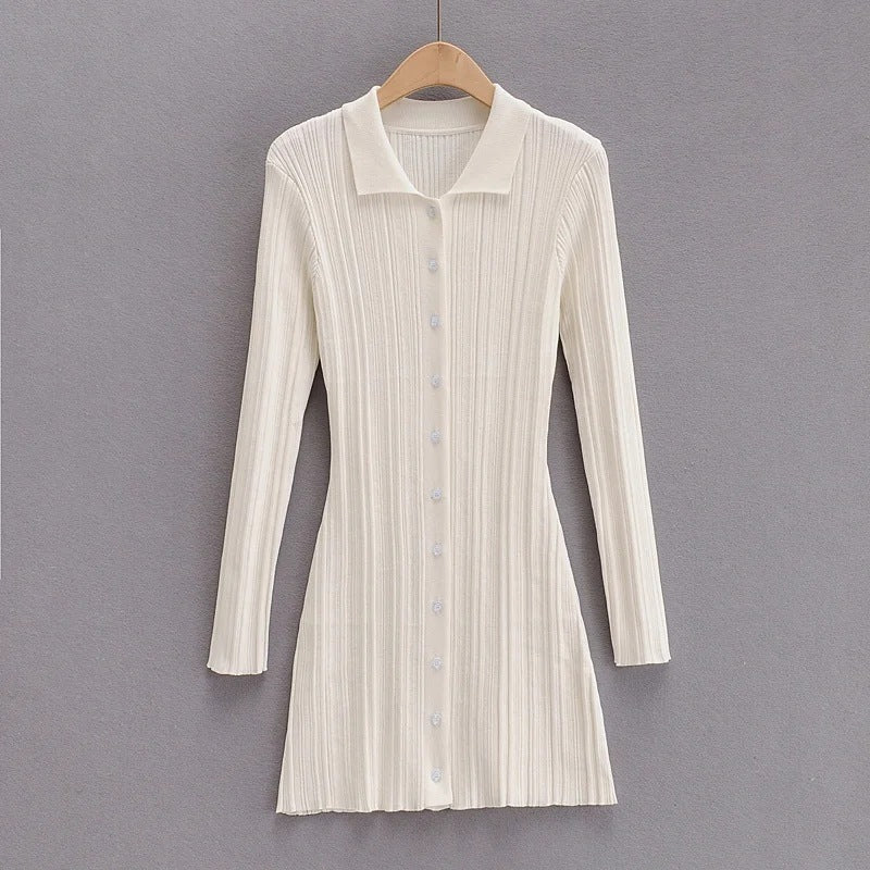 Fashion Slim Polo Collar Knit Long Sleeve Dress