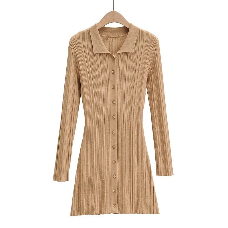 Fashion Slim Polo Collar Knit Long Sleeve Dress