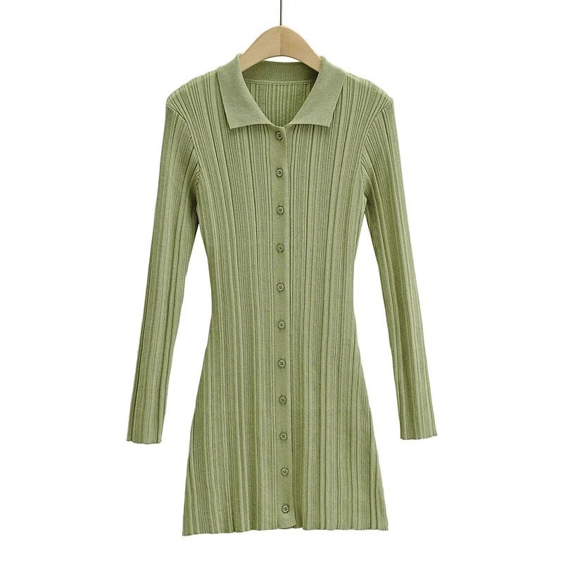 Fashion Slim Polo Collar Knit Long Sleeve Dress