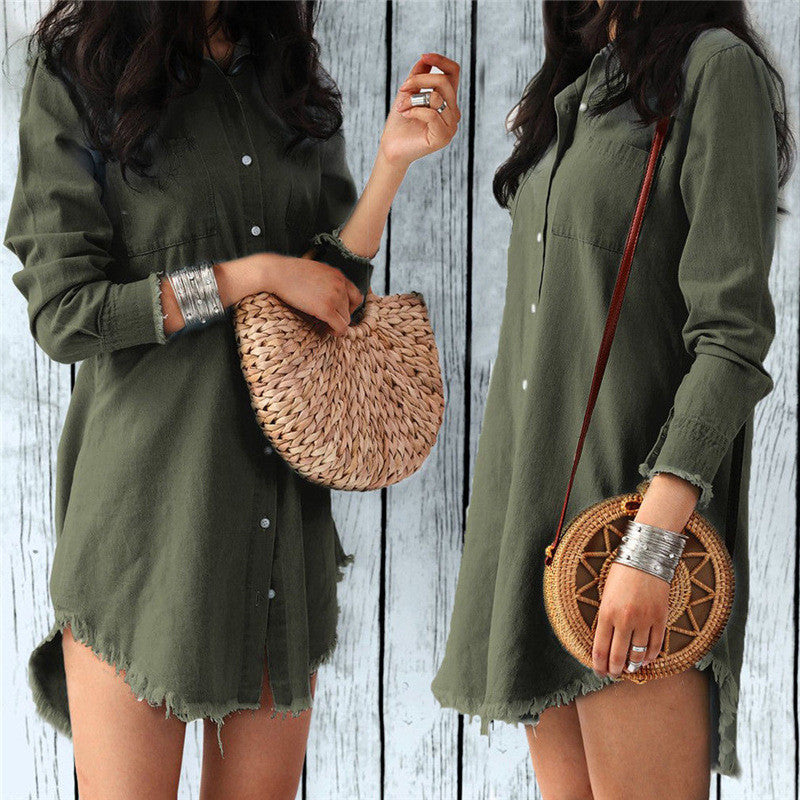 European and American Fashion Fringed Denim Shirt Women
