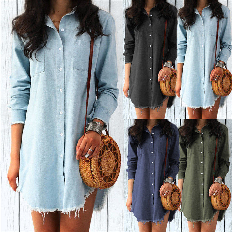 European and American Fashion Fringed Denim Shirt Women