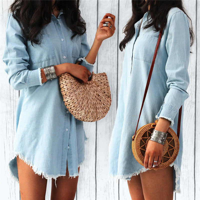 European and American Fashion Fringed Denim Shirt Women