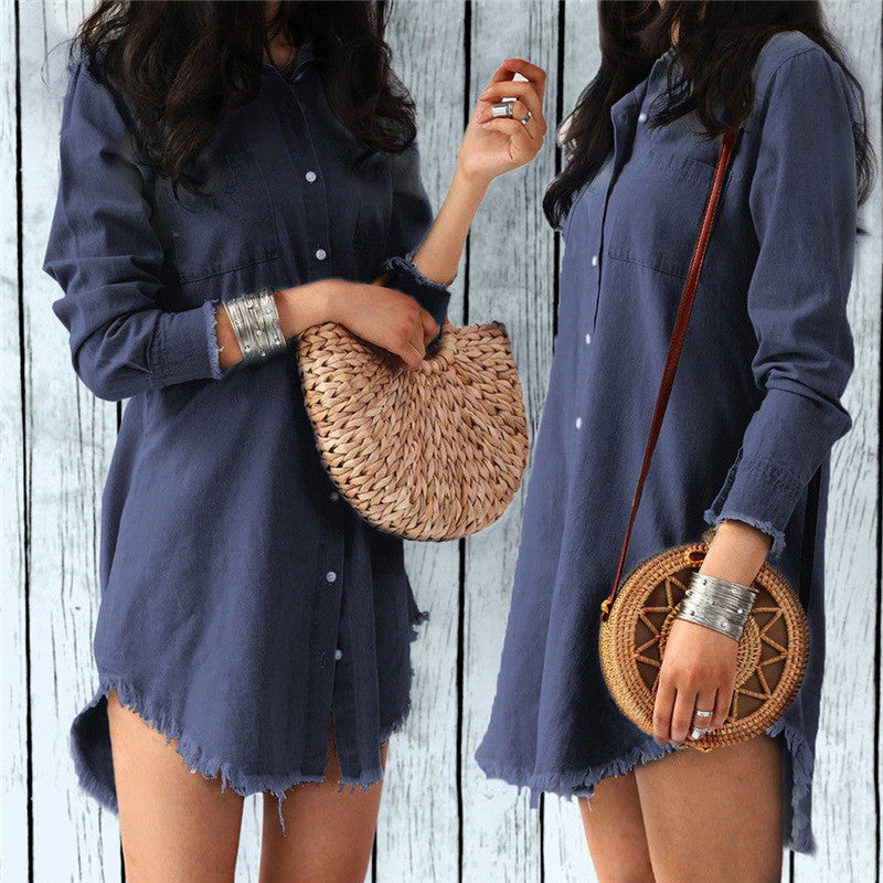 European and American Fashion Fringed Denim Shirt Women
