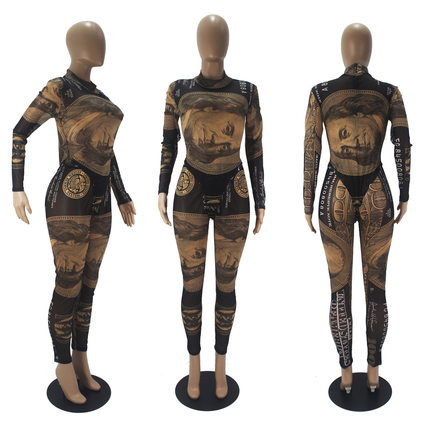 Sexy Dollar Positioning Print Jumpsuit And Trousers Two Piece Suit