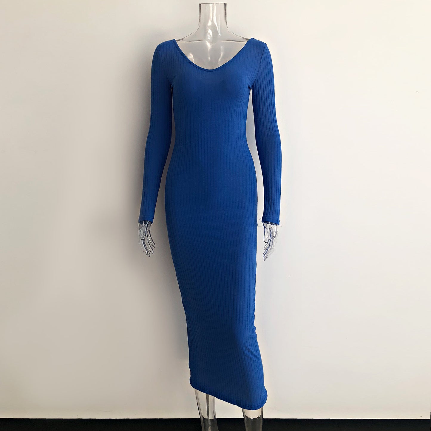 One-Piece Off-Shoulder Long-Sleeved Blue Dress