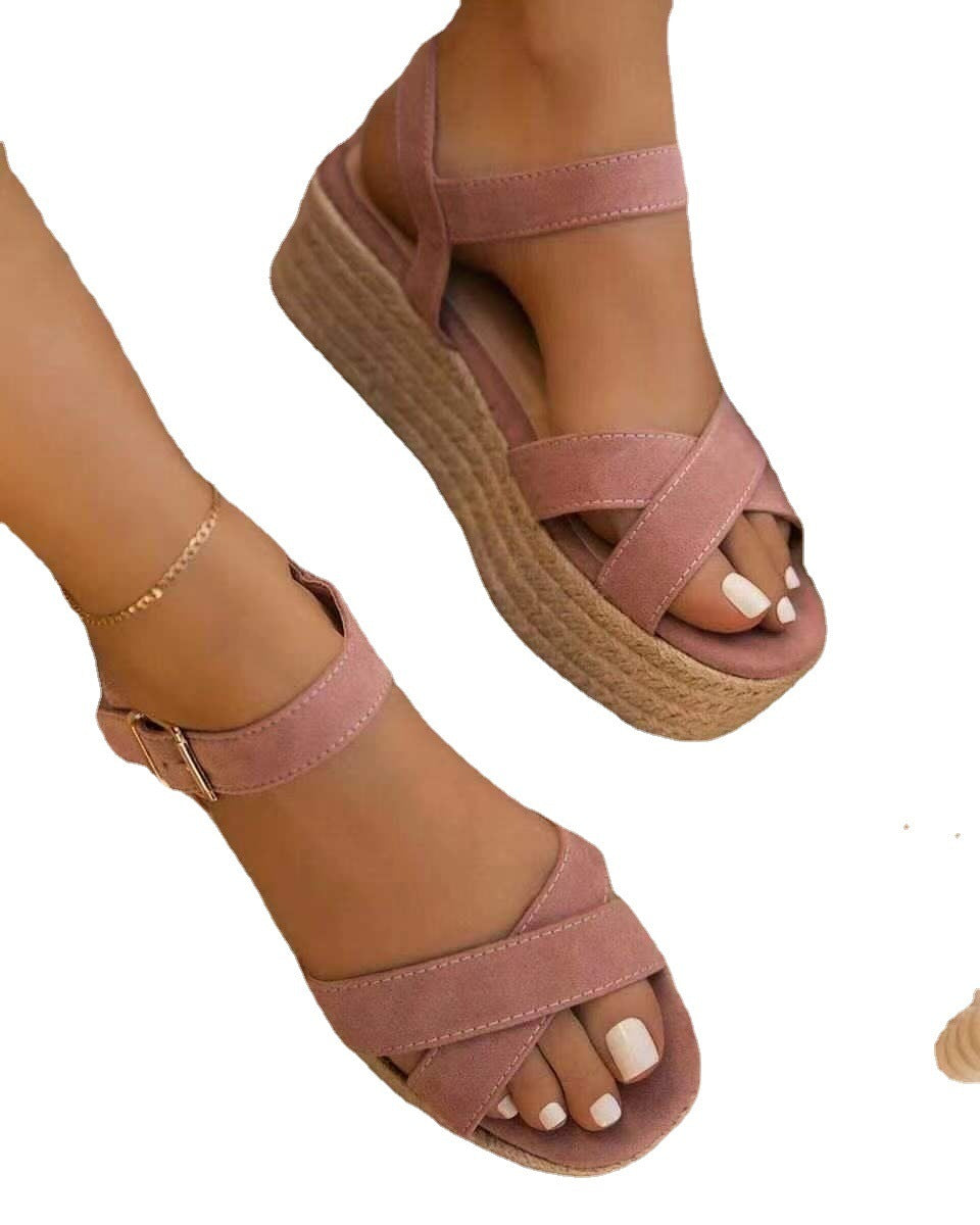 Summer New Style Hemp Rope Cross Strap Ladies Sandals