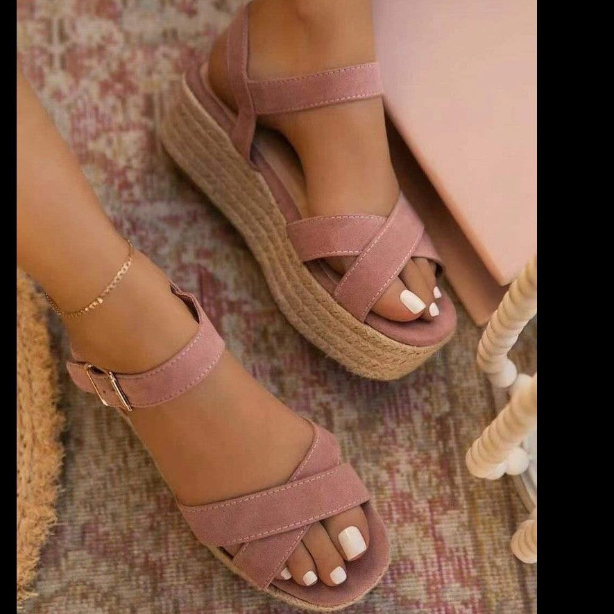 Summer New Style Hemp Rope Cross Strap Ladies Sandals
