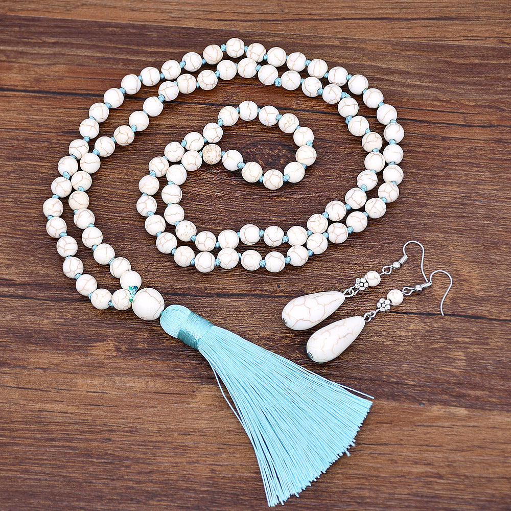 European And American Retro Turquoise Jewelry Ethnic Style Necklace Earrings Ring Bracelet Set