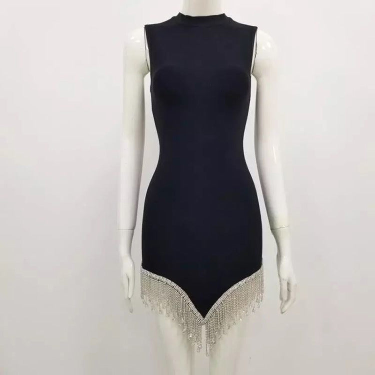 Sexy Sleeveless Ladies Banquet Irregular Hem Rhinestone Dress Bandage Dress