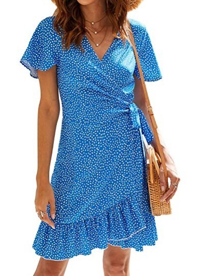 Women's Short-sleeved Printed Lace-up Dress