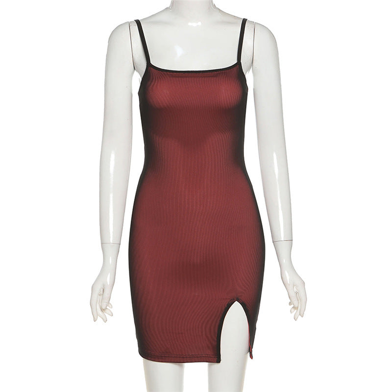 Slim-fit And Split-hip Dress With Sling Neckline