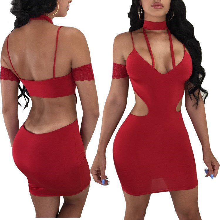 Ladies Lace Suspender Sexy Lace-up Dress Nightclub Skirt