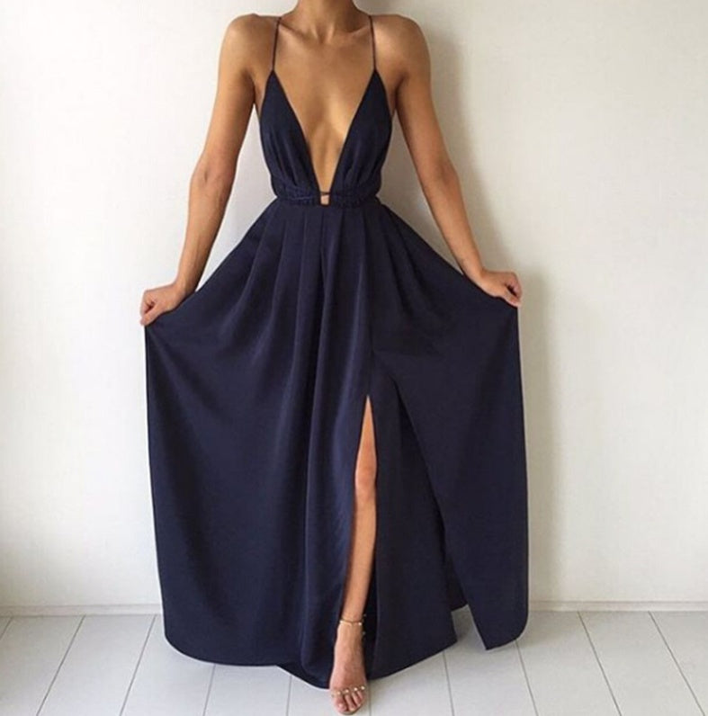 Summer European and American fashion sexy V-neck low-cut straps halter ladies chiffon skirt Bohemian dress women's clothing