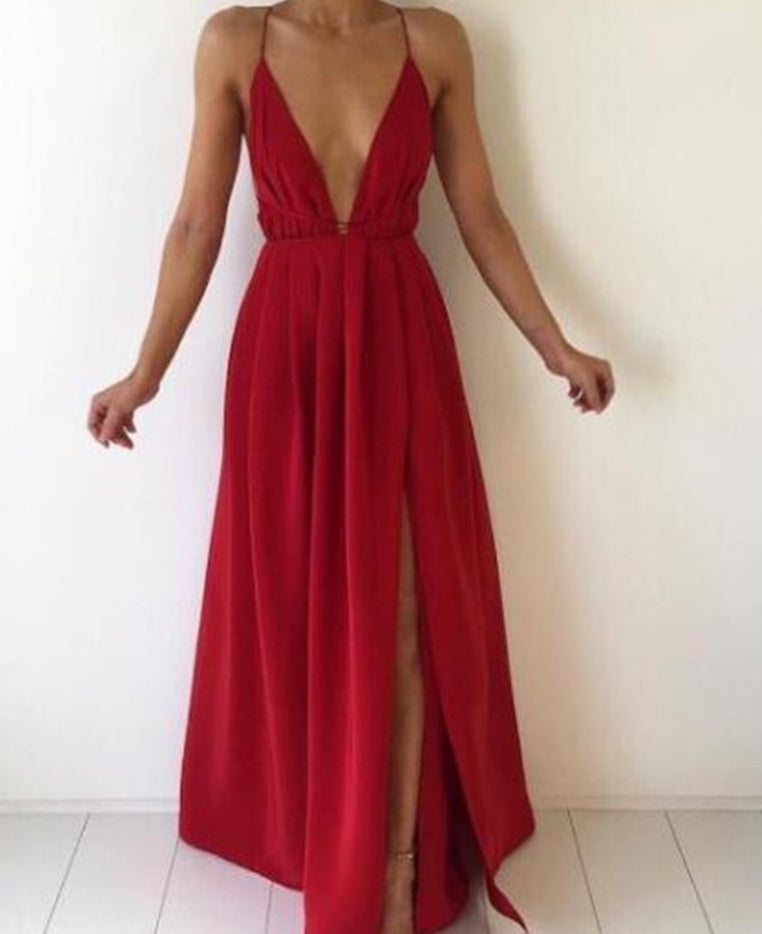 Summer European and American fashion sexy V-neck low-cut straps halter ladies chiffon skirt Bohemian dress women's clothing