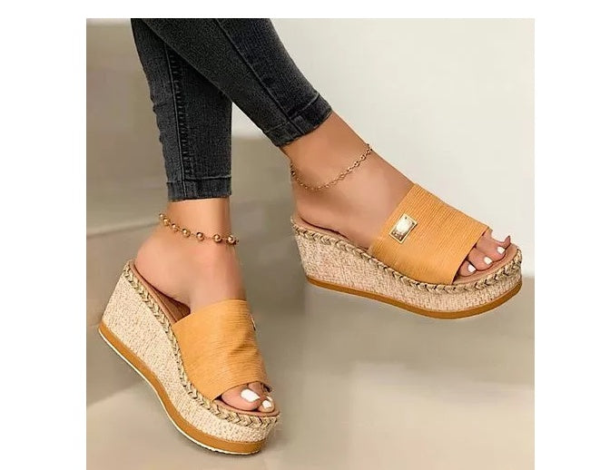 Hemp rope platform sandals