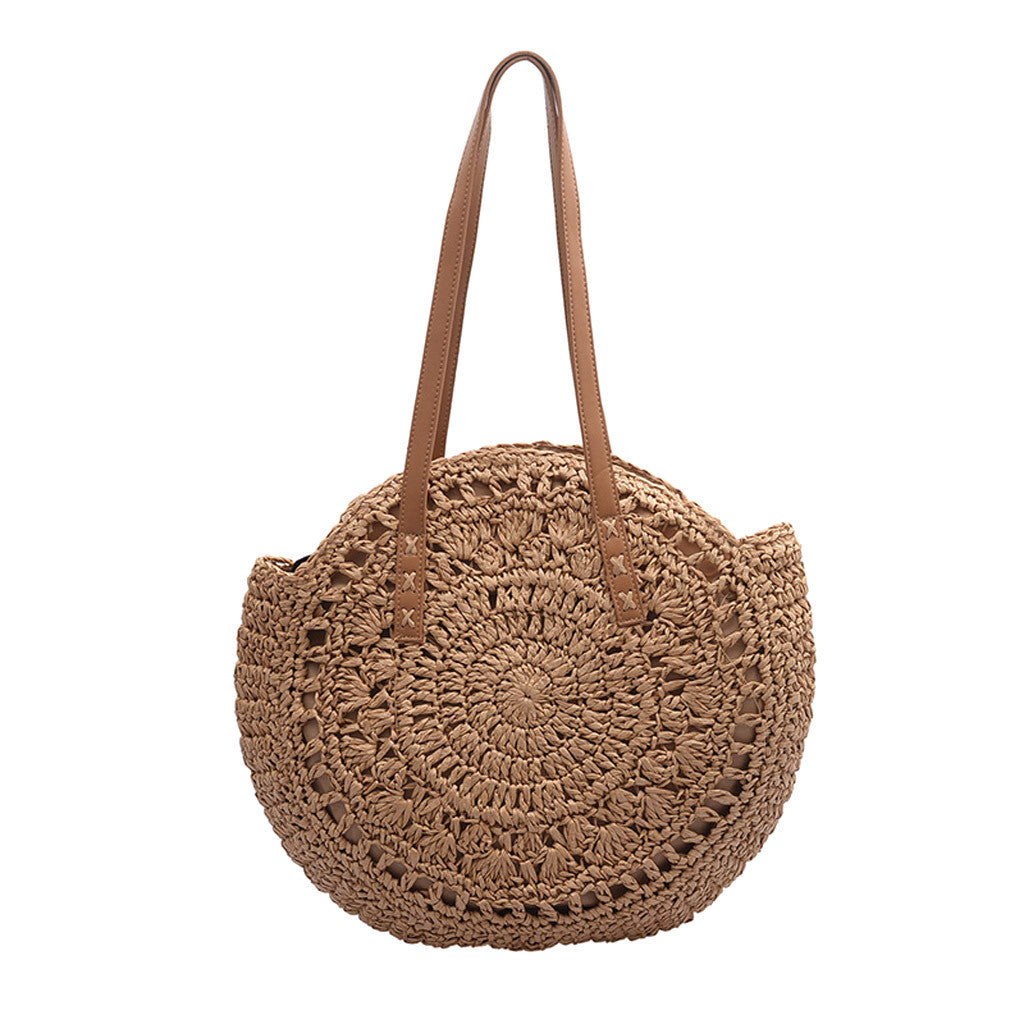 New round hollow straw bag crochet bag