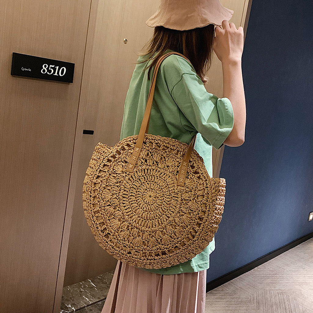 New round hollow straw bag crochet bag