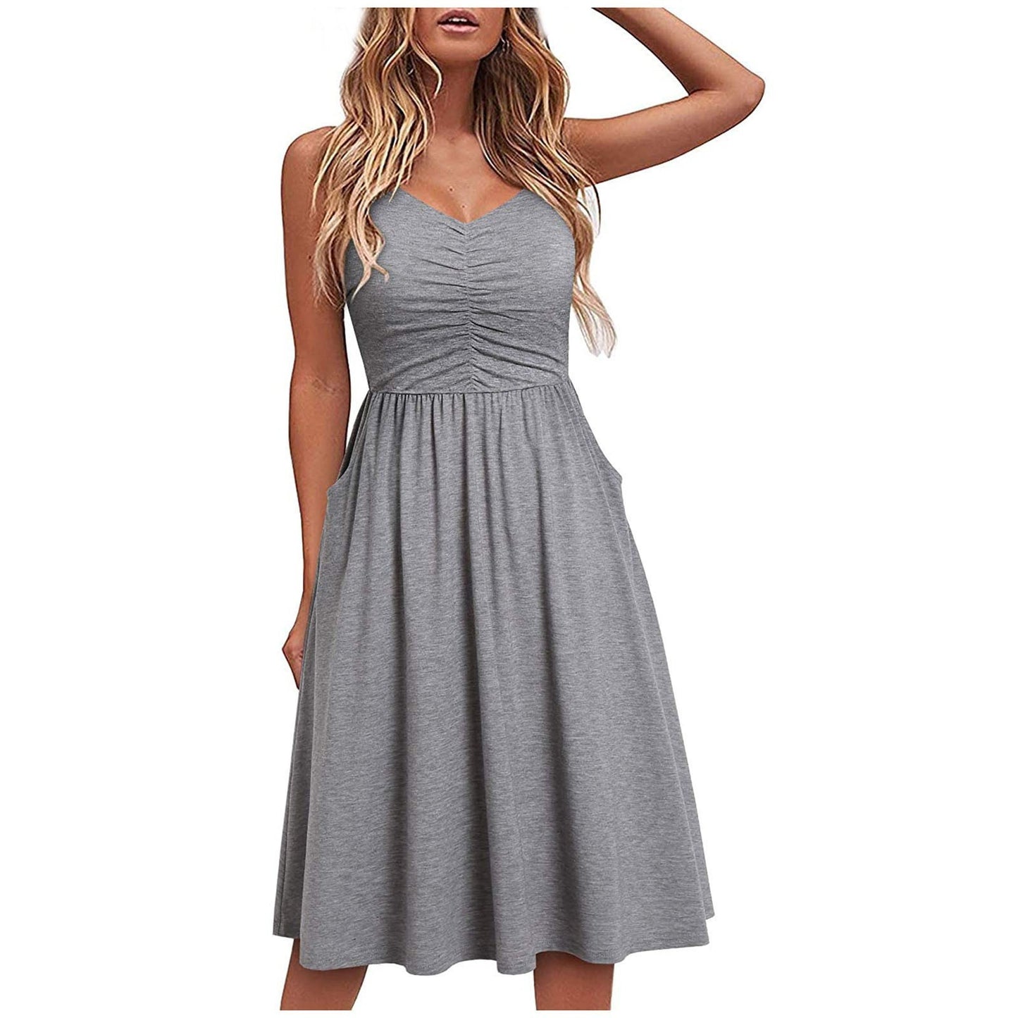 Solid Color Suspender Halter Dress