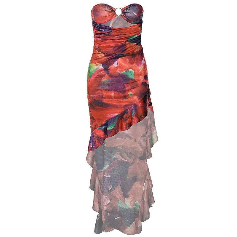 Sexy Tube Top Irregular Slit Dress