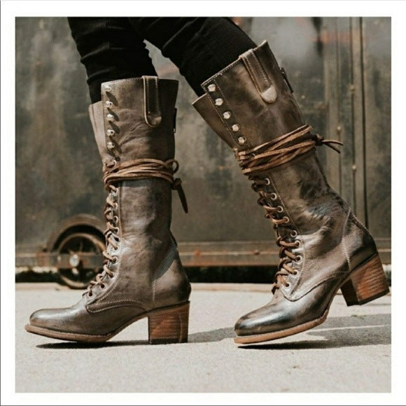New Lace-up Boots Women's Boots With Thick Heel