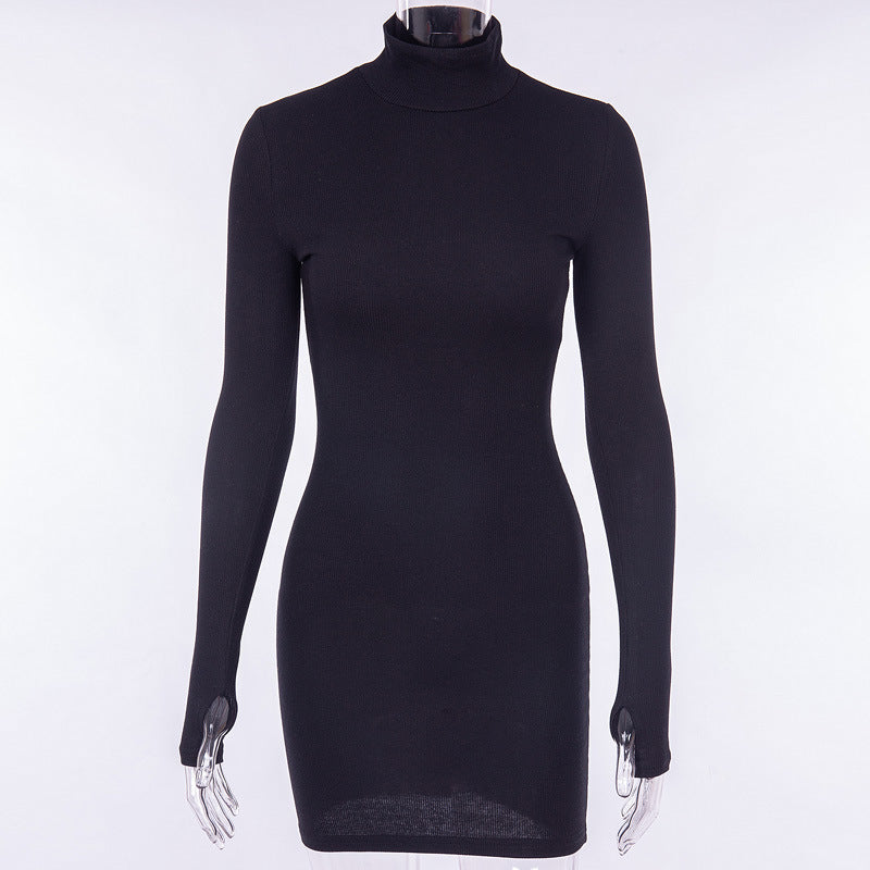 High collar solid color dress