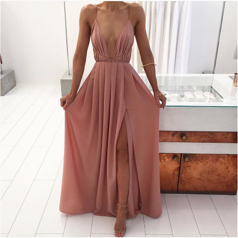 Summer European and American fashion sexy V-neck low-cut straps halter ladies chiffon skirt Bohemian dress women's clothing
