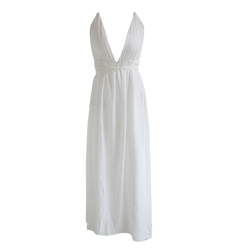 Summer European and American fashion sexy V-neck low-cut straps halter ladies chiffon skirt Bohemian dress women's clothing