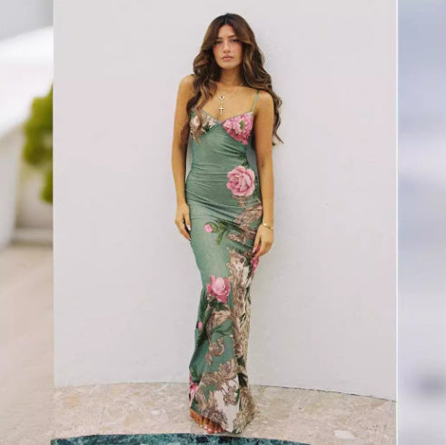 Temperament Elegant V-neck New Backless Fashion Simple Camisole Dress