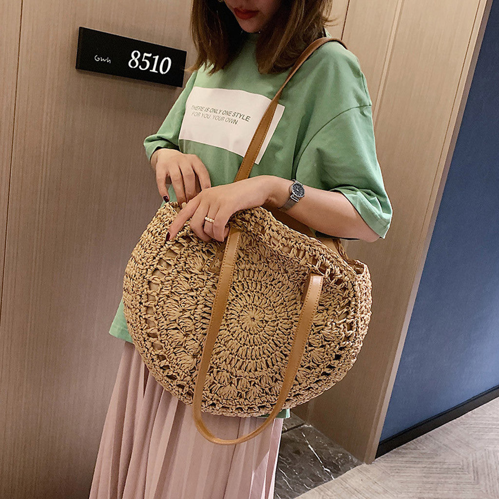 New round hollow straw bag crochet bag