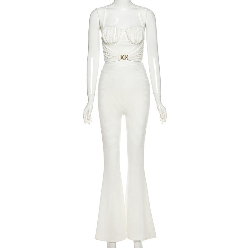 Slim Vest High Waist Bag Hip Wide Leg Pants Casual Suit
