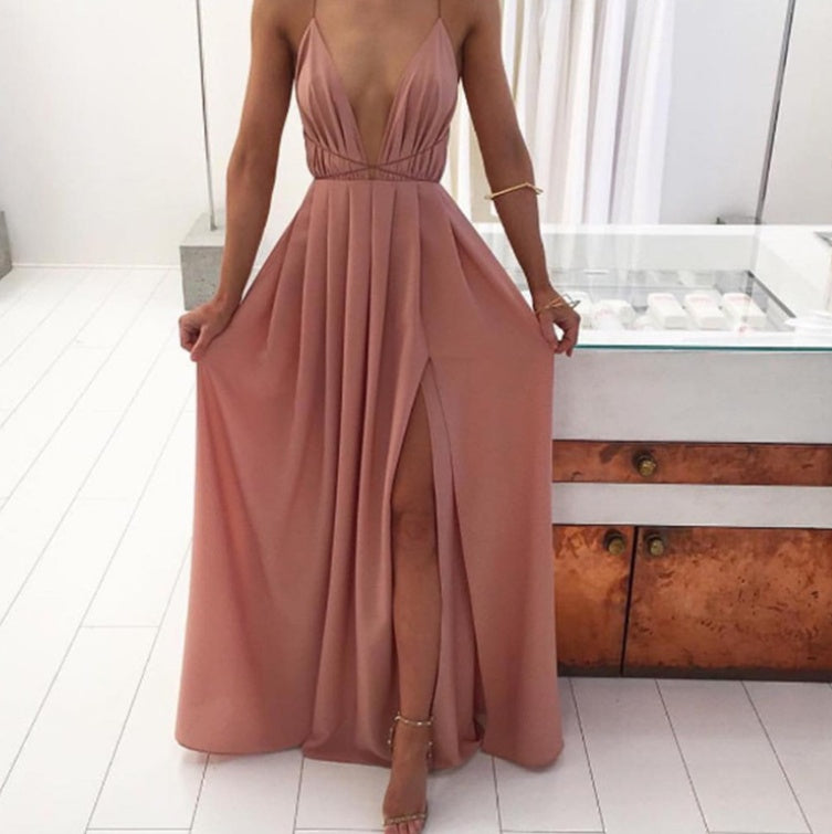 Summer European and American fashion sexy V-neck low-cut straps halter ladies chiffon skirt Bohemian dress women's clothing