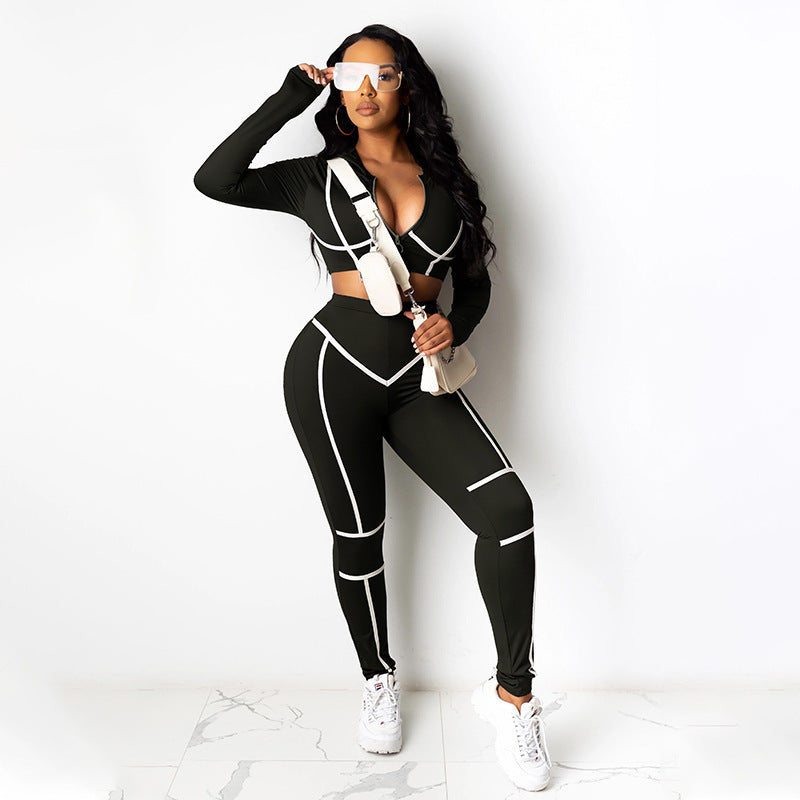 Women's Autumn Solid Color Tight Stitching Casual Sexy Suit