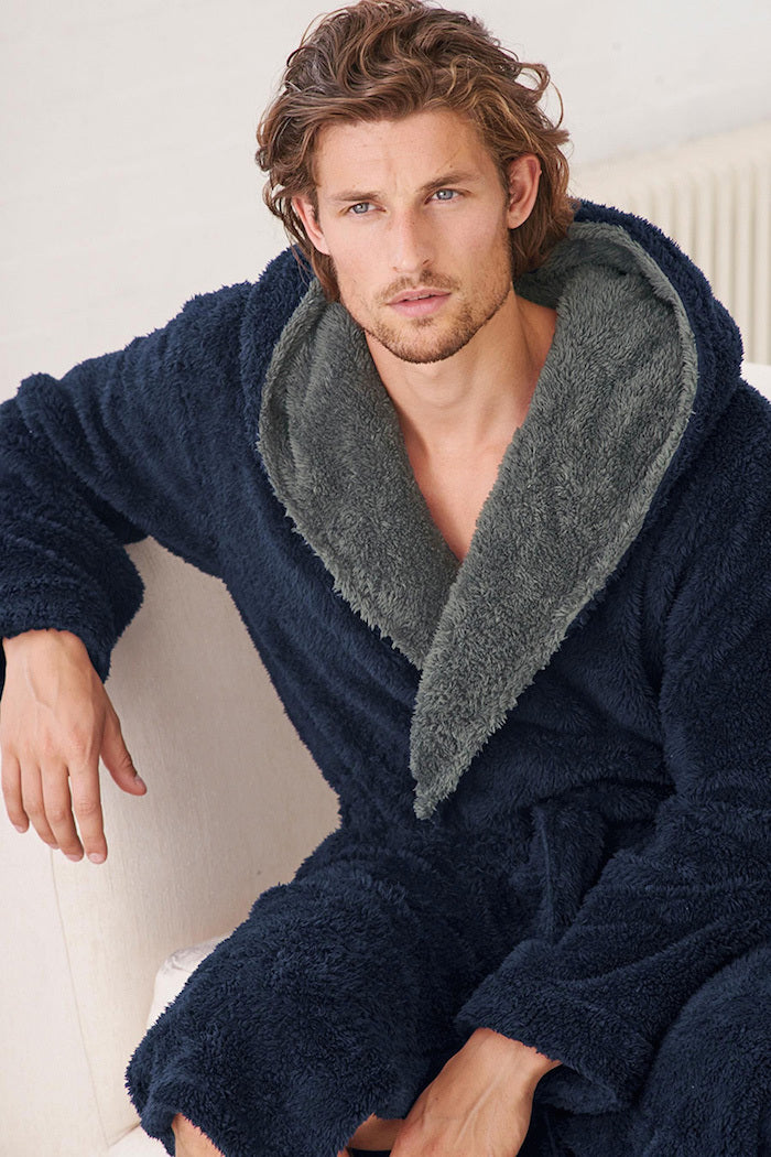 Men's Thick Hooded Coral Fleece Nightgown Warm Large Size Long Couple Pajamas