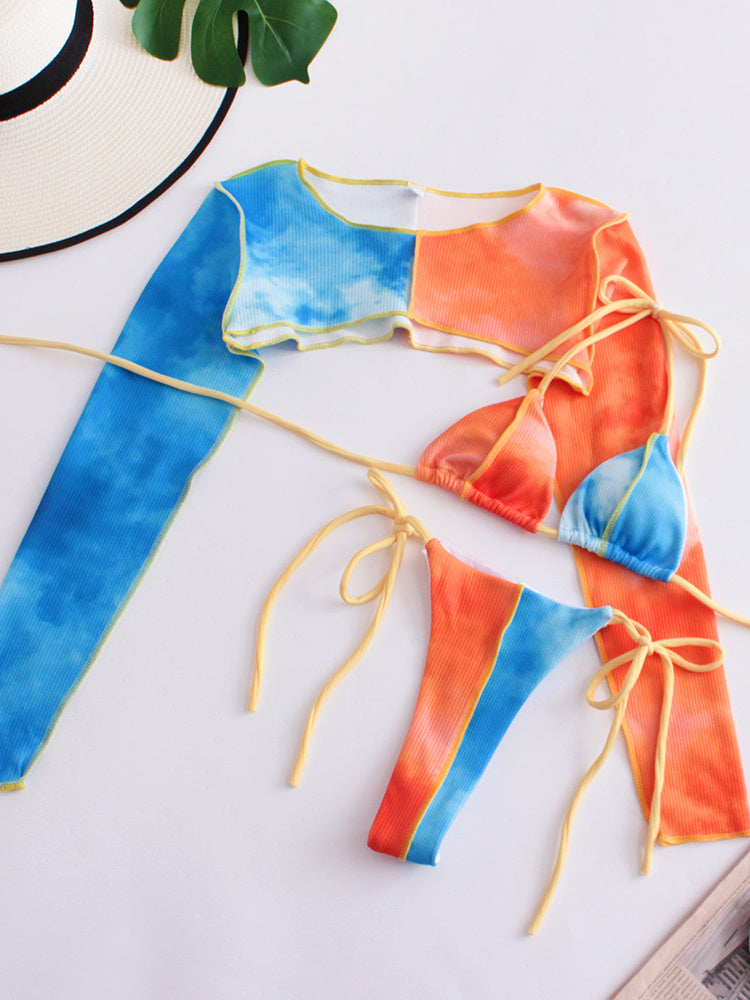 European And American Swimsuit Bikini Color Matching Three-piece Set